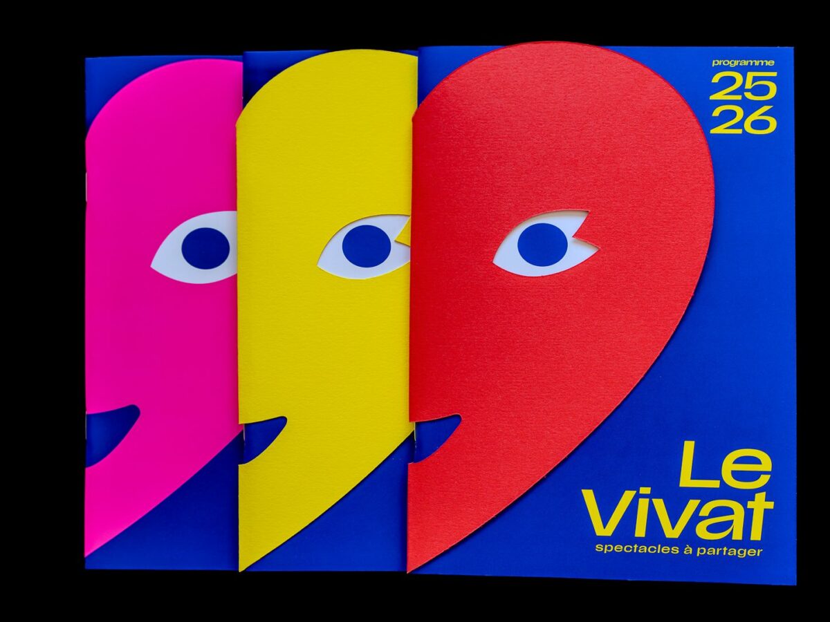 Affiches Le Vivat saison 25-26, visage en cœur cyan magenta jaune